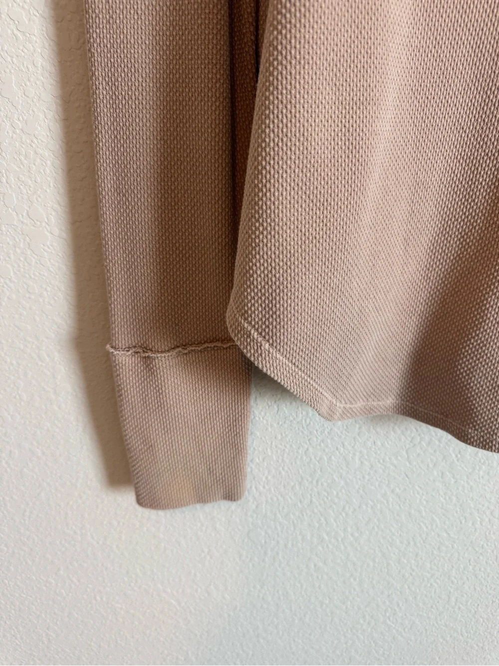Free People Brown Tan Anakin Collared Thermal Polo Long Sleeve Top Size Large